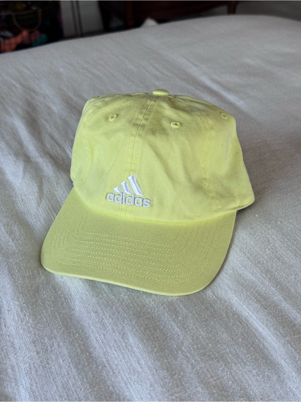 Adidas Neon Lime Yellow Baseball Hat with White Logo